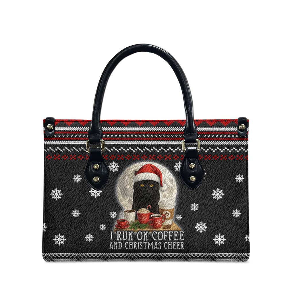 Black Cat Run On Coffee Leather Bag Xmas Holiday Patterns - Wonder Print Shop