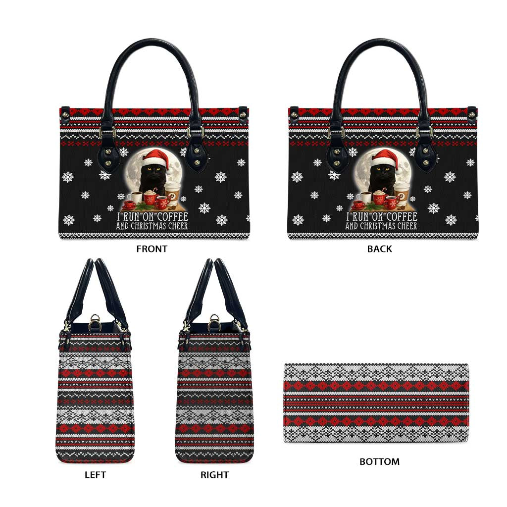 Black Cat Run On Coffee Leather Bag Xmas Holiday Patterns - Wonder Print Shop