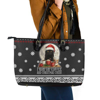 Black Cat Run On Coffee Leather Tote Bag Xmas Holiday Patterns - Wonder Print Shop