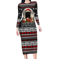 Black Cat Run On Coffee Long Sleeve Bodycon Dress Xmas Holiday Patterns - Wonder Print Shop