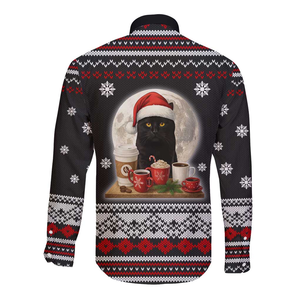 Black Cat Run On Coffee Long Sleeve Button Shirt Xmas Holiday Patterns - Wonder Print Shop