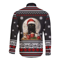 Black Cat Run On Coffee Long Sleeve Button Shirt Xmas Holiday Patterns - Wonder Print Shop