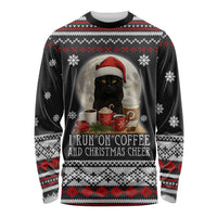 Black Cat Run On Coffee Long Sleeve Shirt Xmas Holiday Patterns - Wonder Print Shop