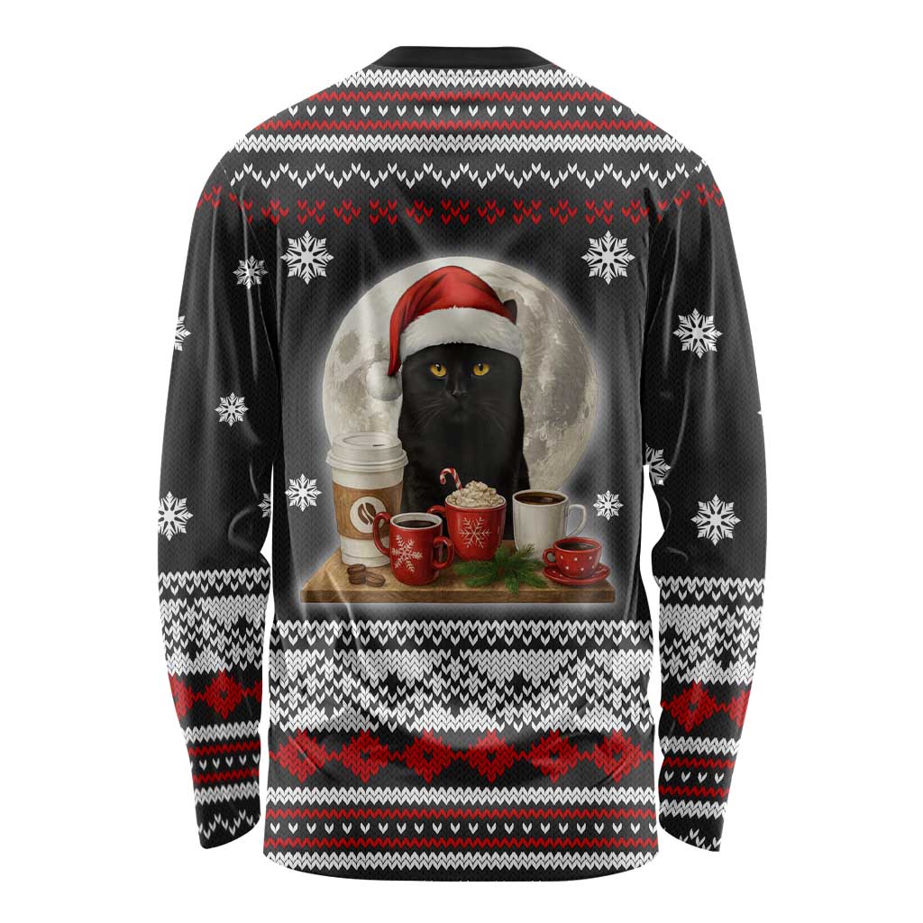 Black Cat Run On Coffee Long Sleeve Shirt Xmas Holiday Patterns - Wonder Print Shop