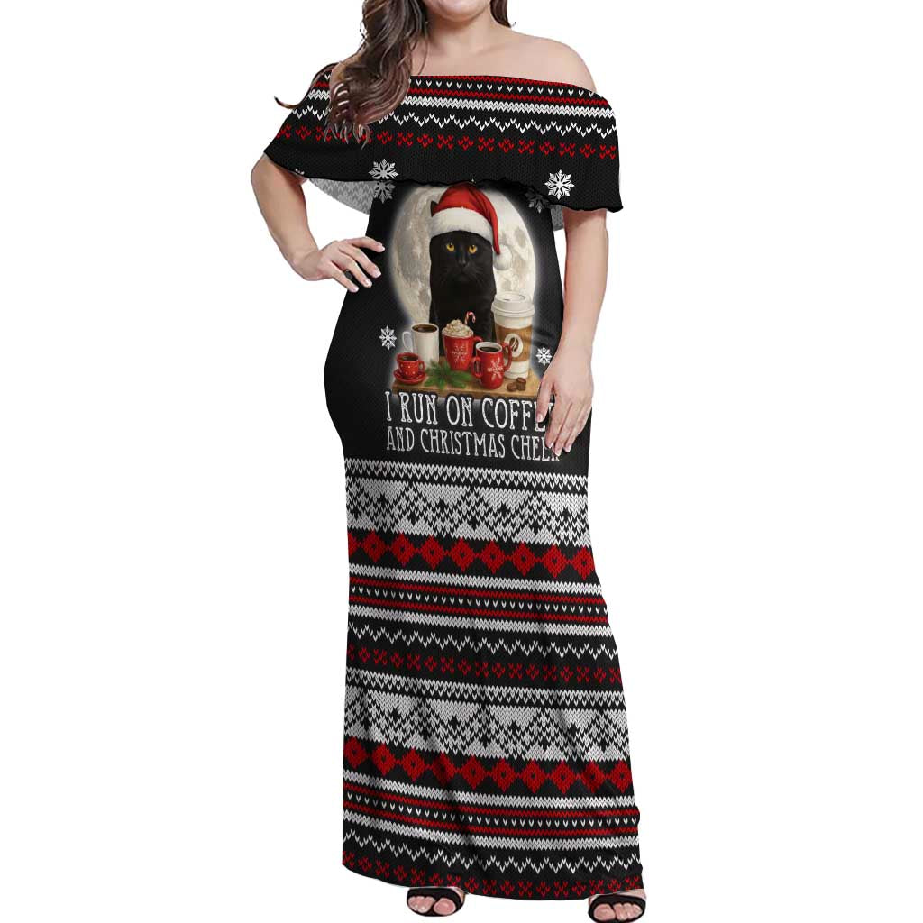 Black Cat Run On Coffee Off Shoulder Maxi Dress Xmas Holiday Patterns - Wonder Print Shop