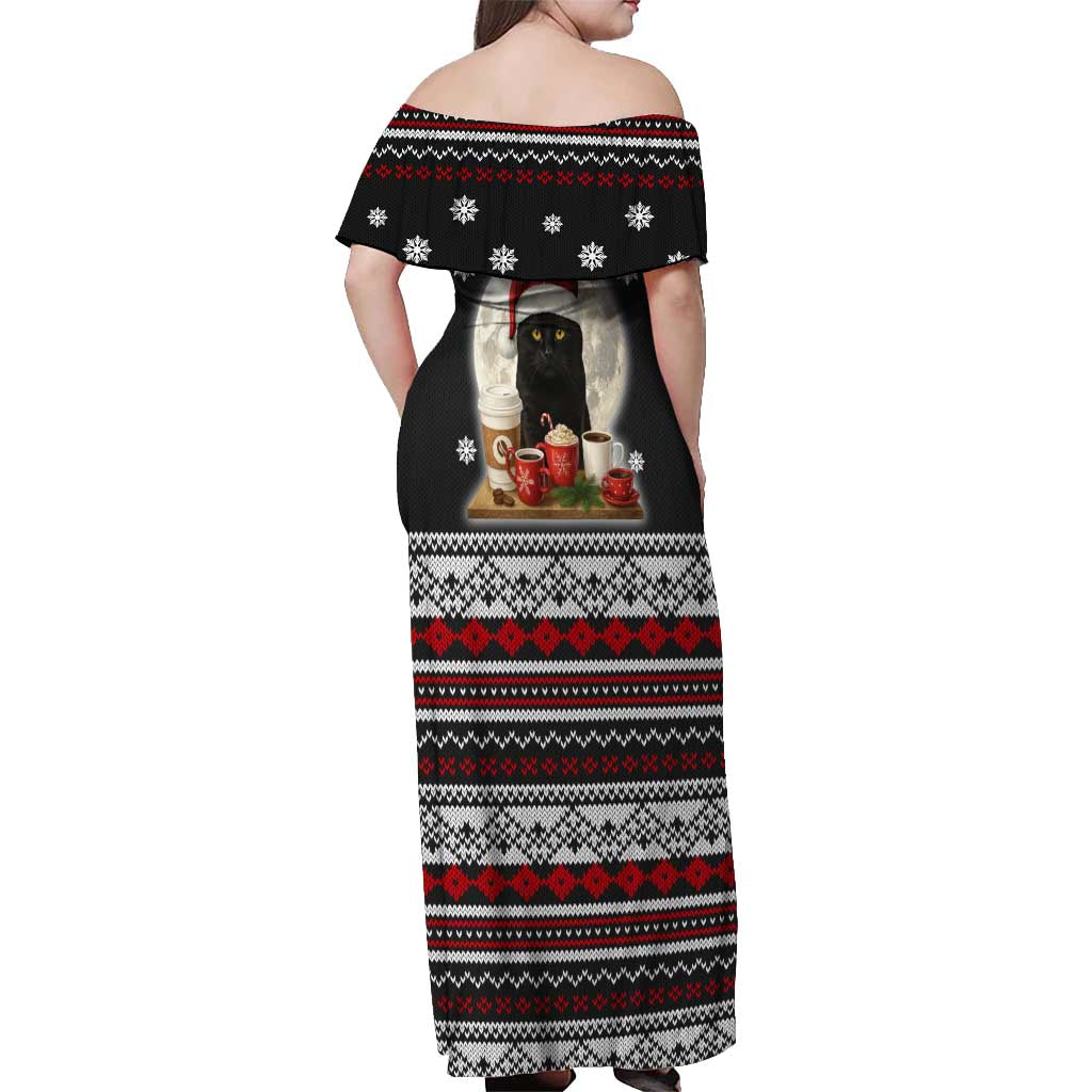 Black Cat Run On Coffee Off Shoulder Maxi Dress Xmas Holiday Patterns - Wonder Print Shop