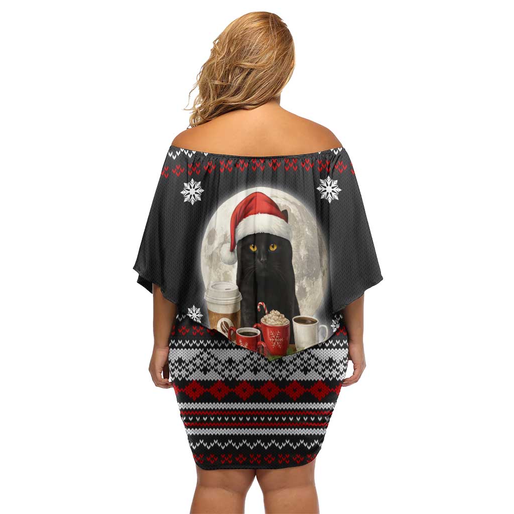 Black Cat Run On Coffee Off Shoulder Short Dress Xmas Holiday Patterns - Wonder Print Shop