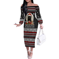 Black Cat Run On Coffee Off The Shoulder Long Sleeve Dress Xmas Holiday Patterns - Wonder Print Shop