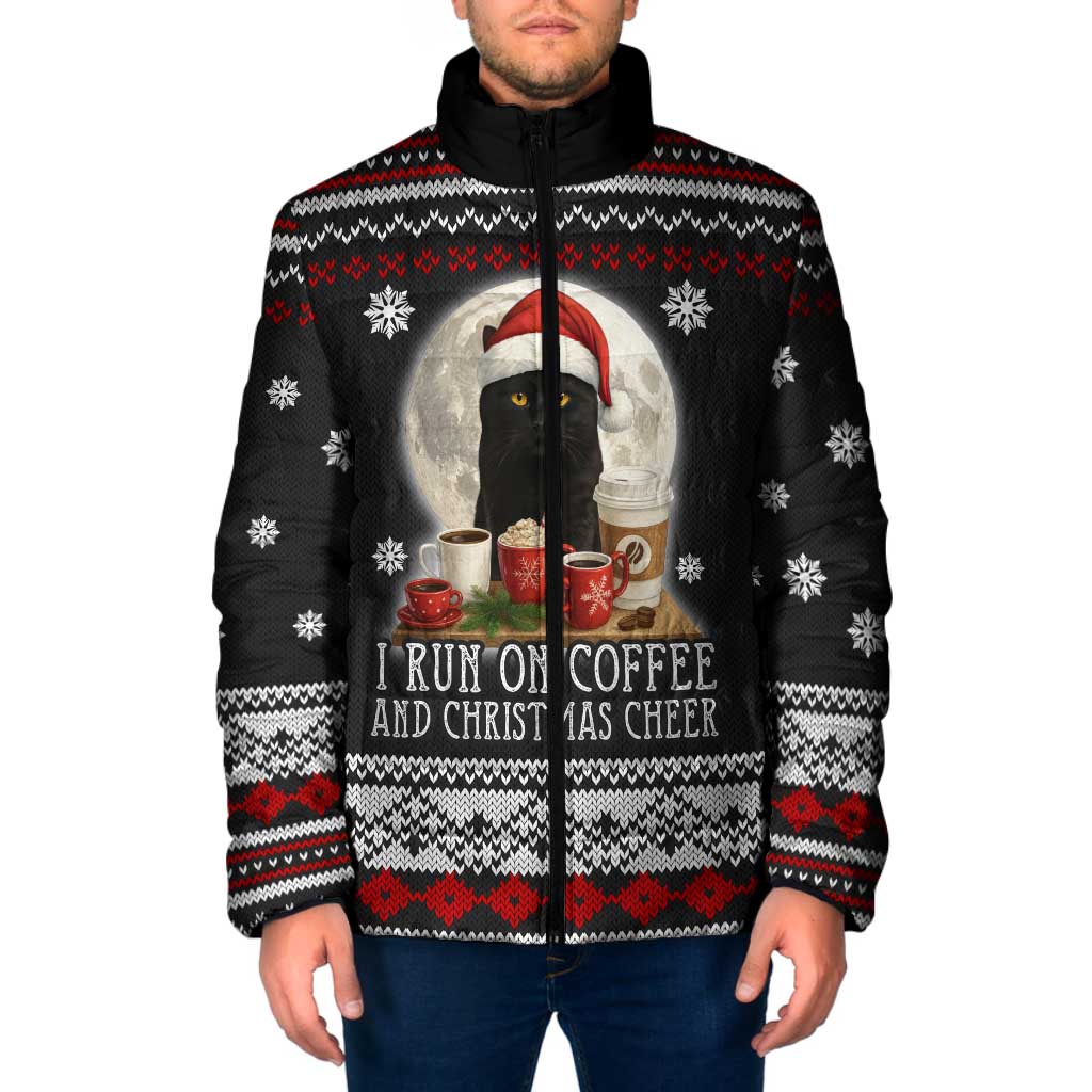 Black Cat Run On Coffee Padded Jacket Xmas Holiday Patterns - Wonder Print Shop