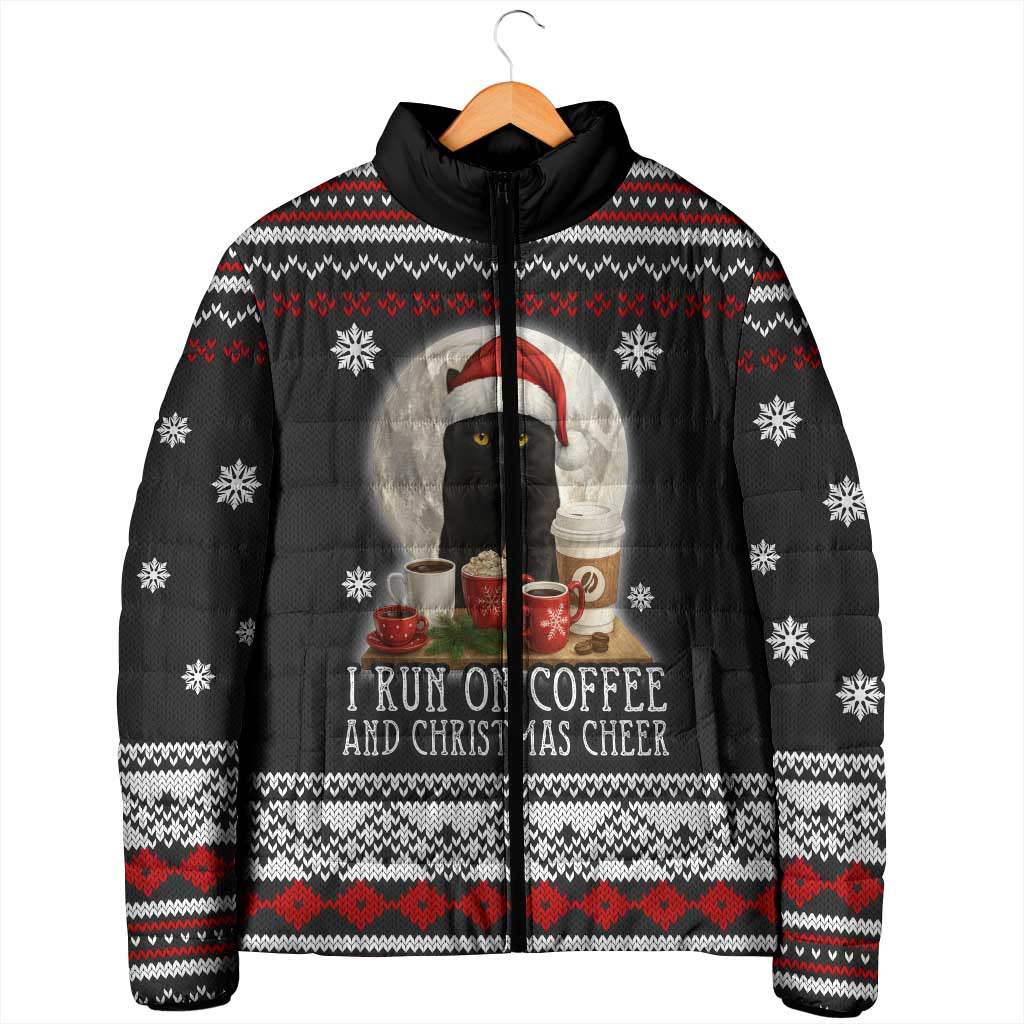 Black Cat Run On Coffee Padded Jacket Xmas Holiday Patterns - Wonder Print Shop
