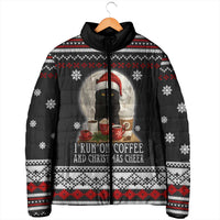 Black Cat Run On Coffee Padded Jacket Xmas Holiday Patterns - Wonder Print Shop