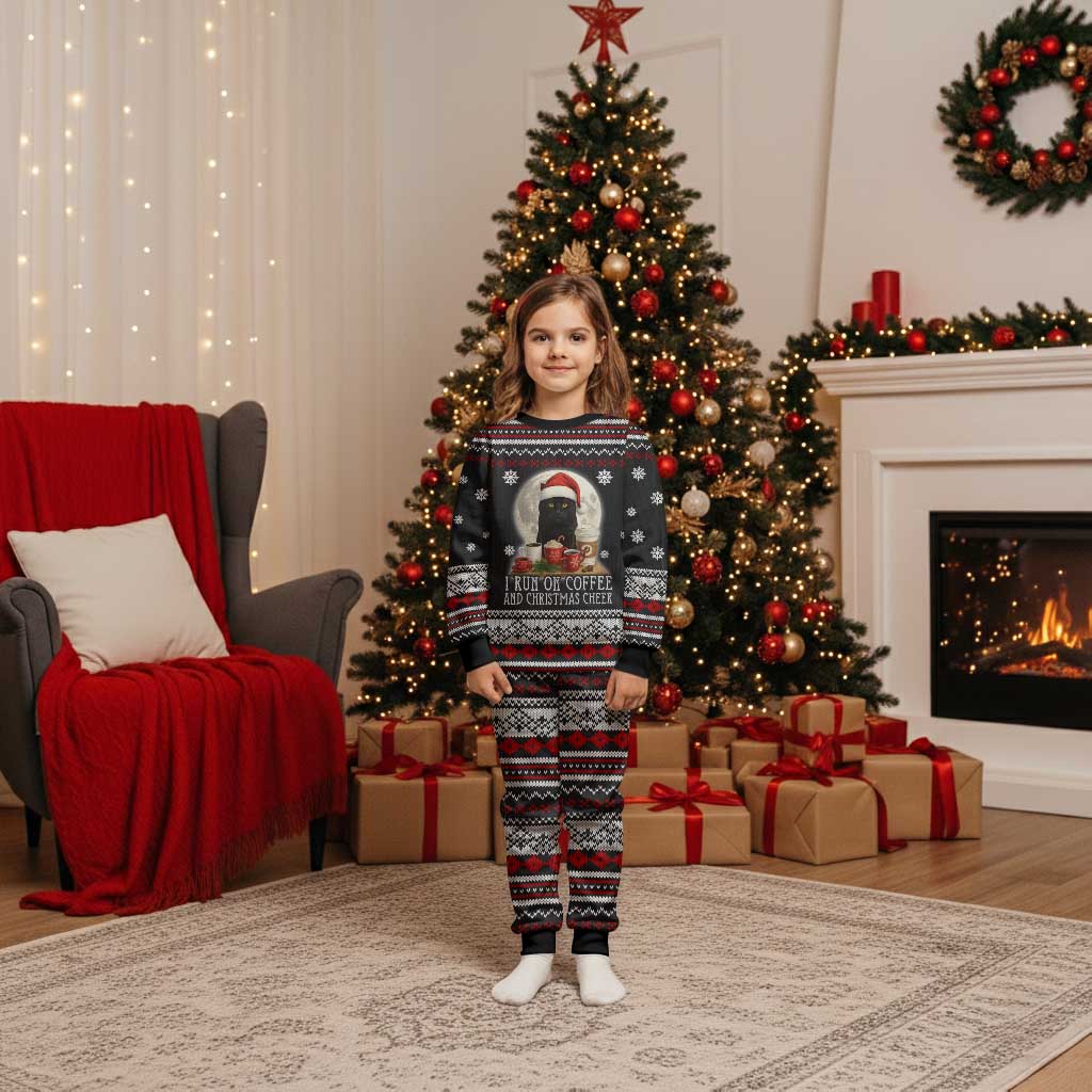 Black Cat Run On Coffee Christmas Pajama Set Xmas Holiday Patterns - Wonder Print Shop