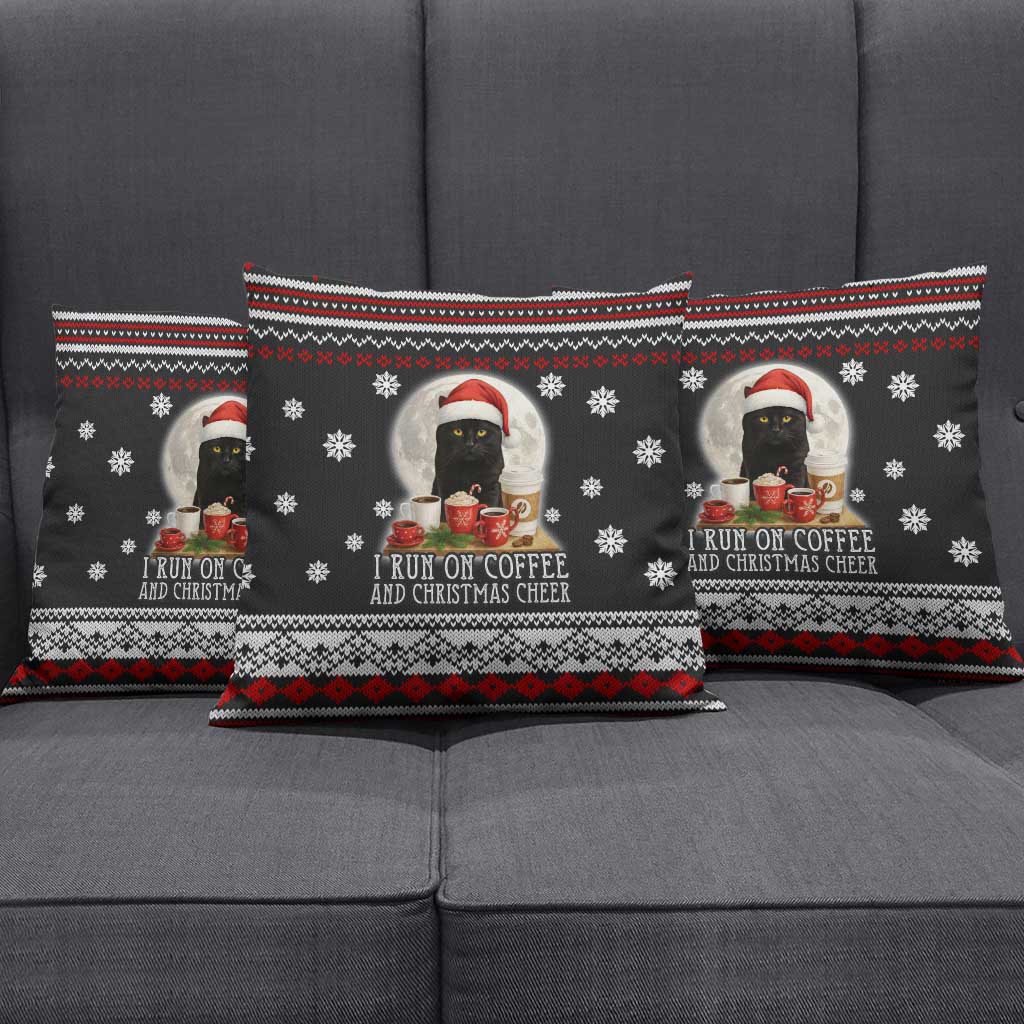 Black Cat Run On Coffee Pillow Cover Xmas Holiday Patterns - Wonder Print Shop