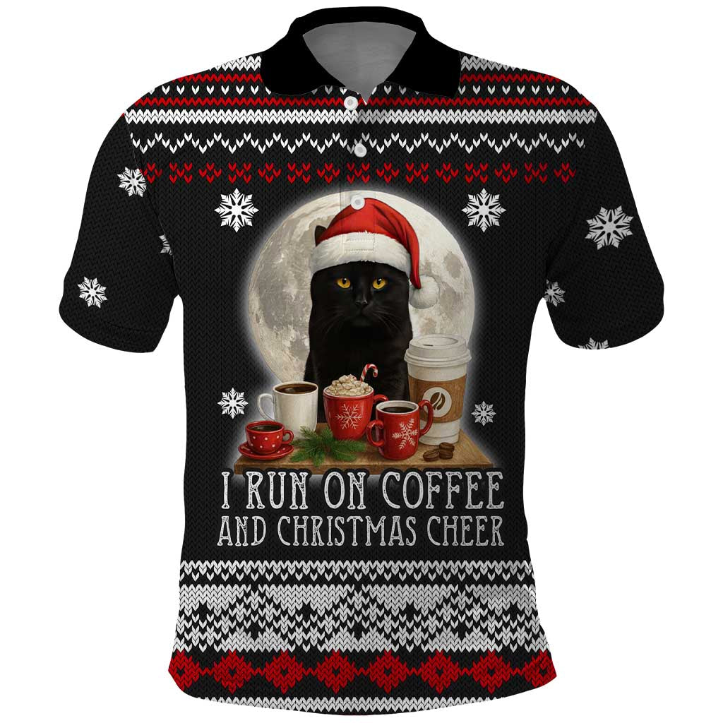 Black Cat Run On Coffee Polo Shirt Xmas Holiday Patterns - Wonder Print Shop