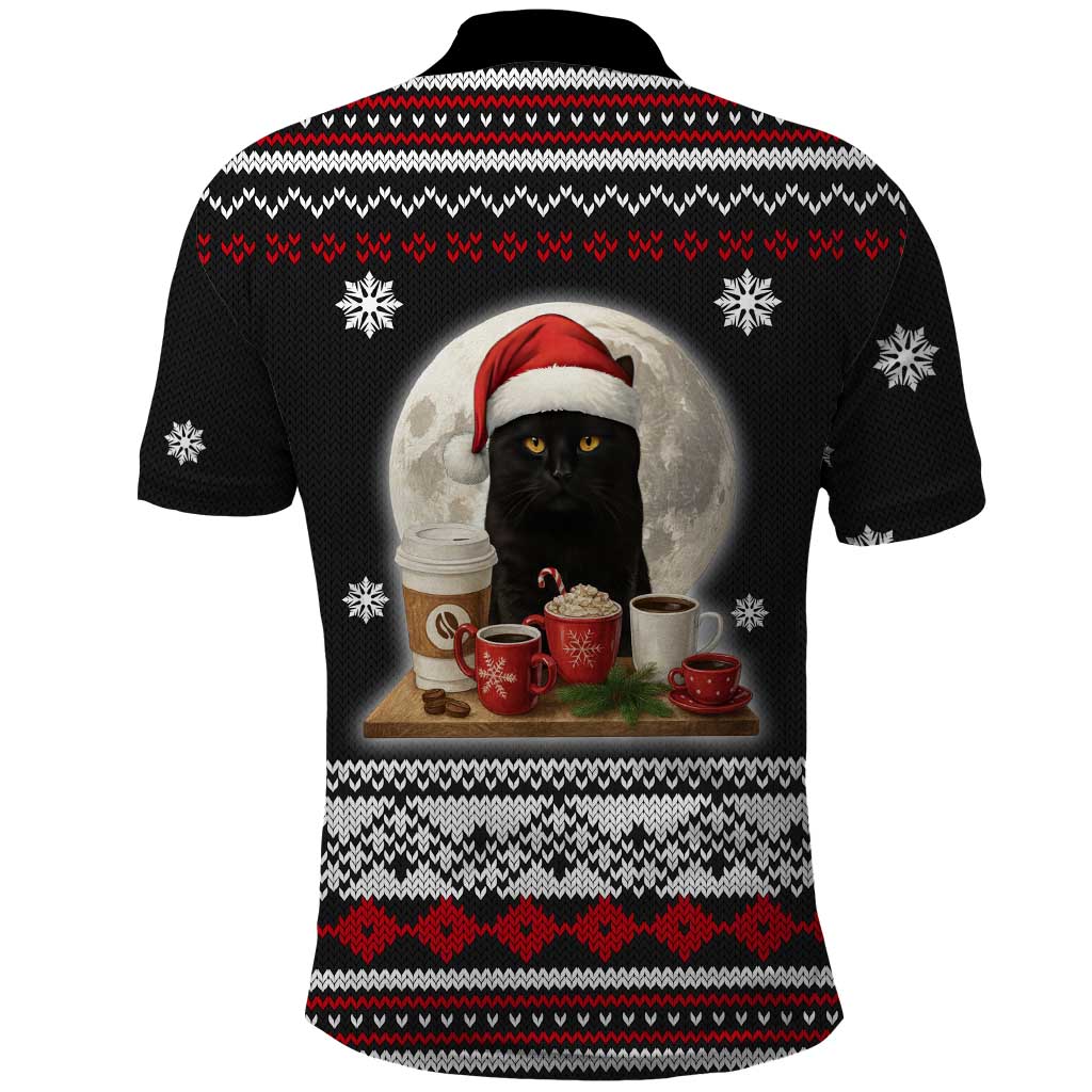 Black Cat Run On Coffee Polo Shirt Xmas Holiday Patterns - Wonder Print Shop