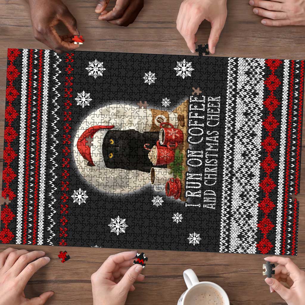 Black Cat Run On Coffee Puzzle Xmas Holiday Patterns - Wonder Print Shop