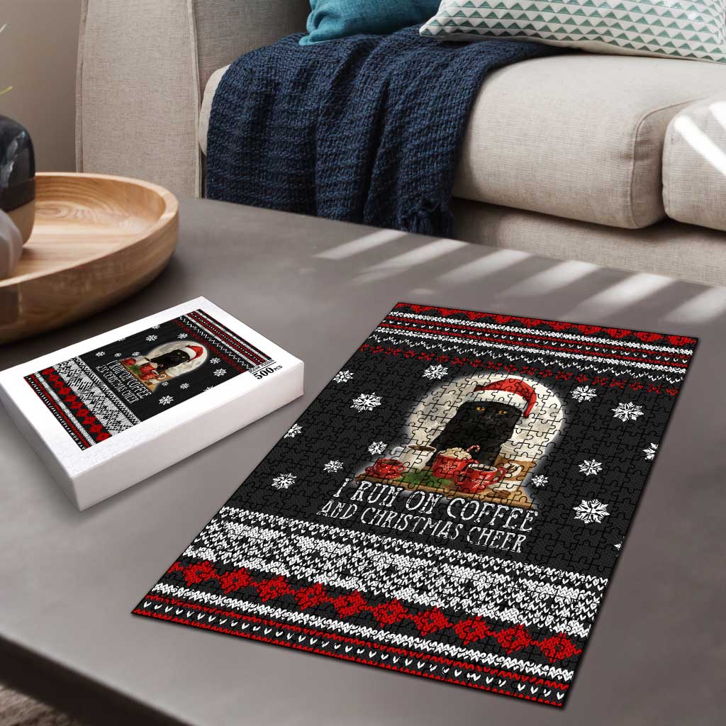 Black Cat Run On Coffee Puzzle Xmas Holiday Patterns - Wonder Print Shop
