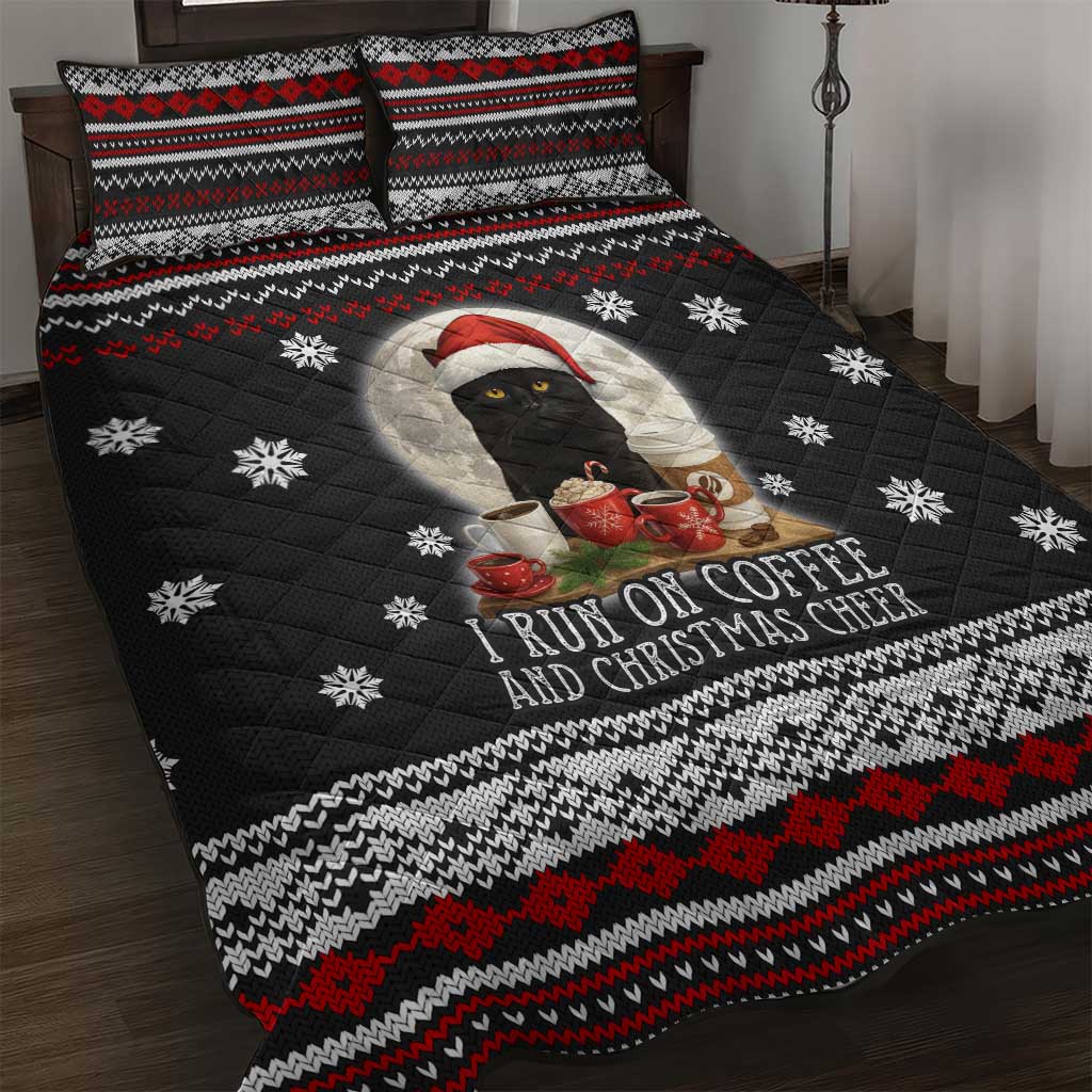 Black Cat Run On Coffee Quilt Bed Set Xmas Holiday Patterns - Wonder Print Shop