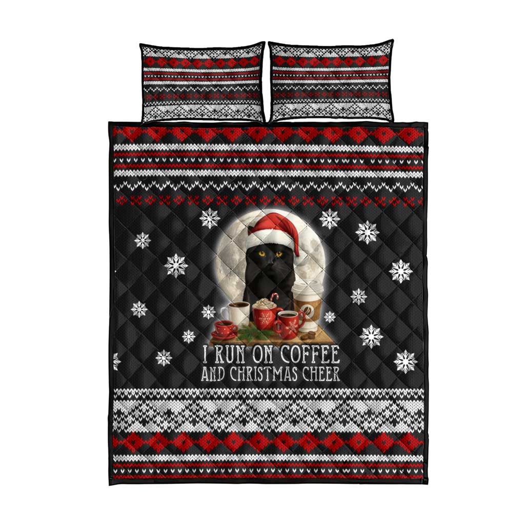 Black Cat Run On Coffee Quilt Bed Set Xmas Holiday Patterns - Wonder Print Shop
