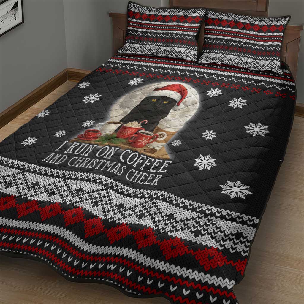 Black Cat Run On Coffee Quilt Bed Set Xmas Holiday Patterns - Wonder Print Shop