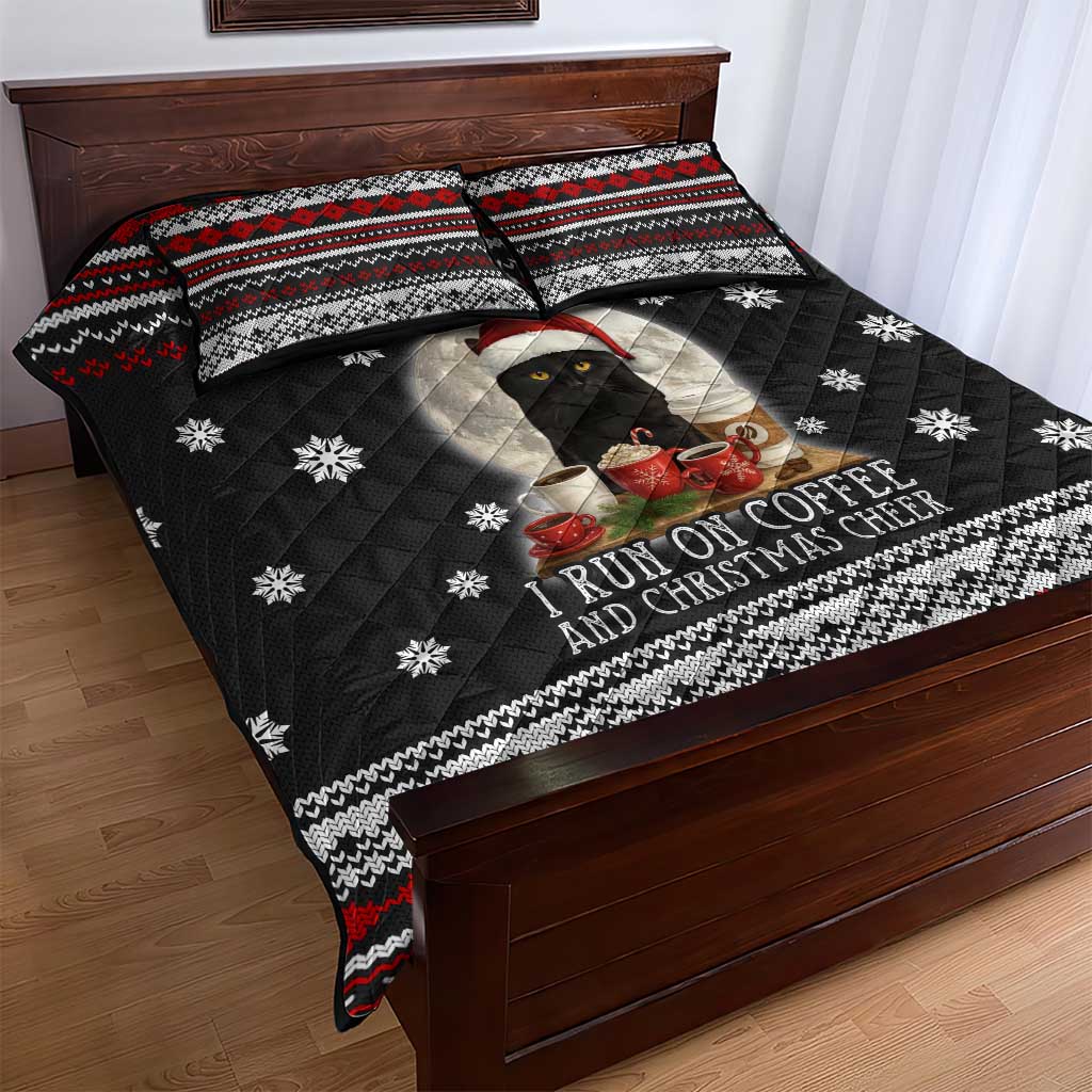 Black Cat Run On Coffee Quilt Bed Set Xmas Holiday Patterns - Wonder Print Shop