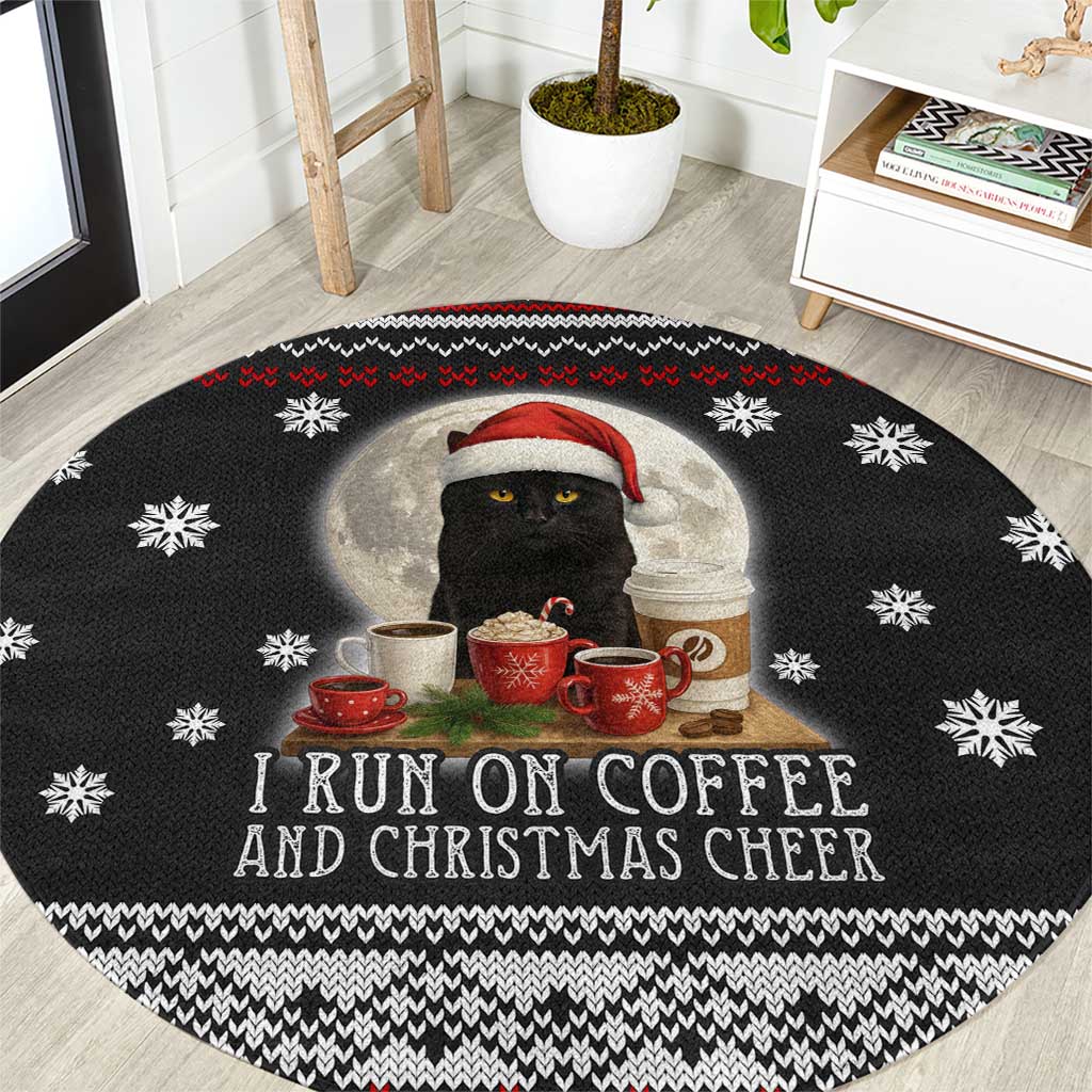 Black Cat Run On Coffee Round Carpet Xmas Holiday Patterns - Wonder Print Shop