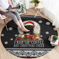 Black Cat Run On Coffee Round Carpet Xmas Holiday Patterns - Wonder Print Shop