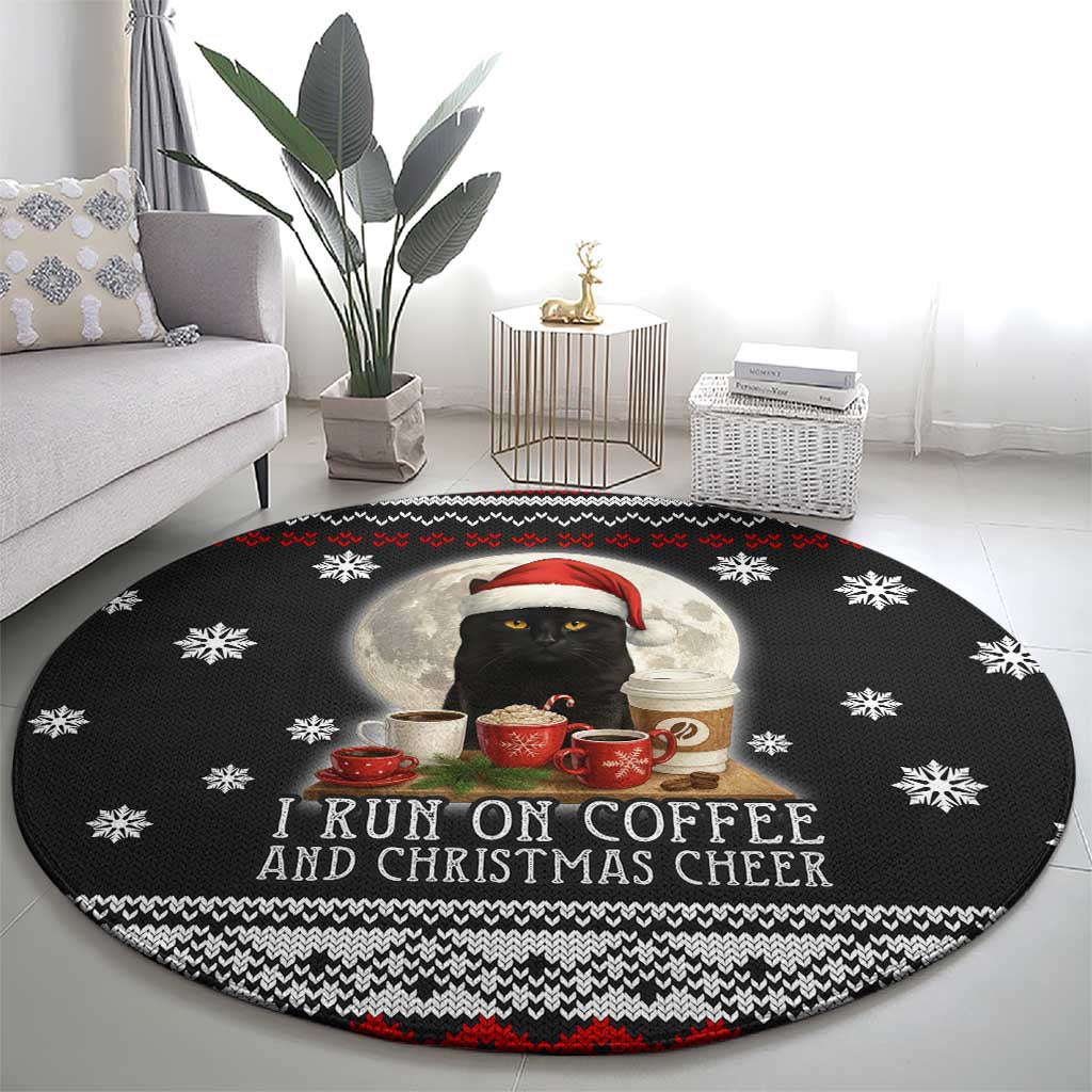Black Cat Run On Coffee Round Carpet Xmas Holiday Patterns - Wonder Print Shop