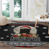 Black Cat Run On Coffee Round Carpet Xmas Holiday Patterns - Wonder Print Shop