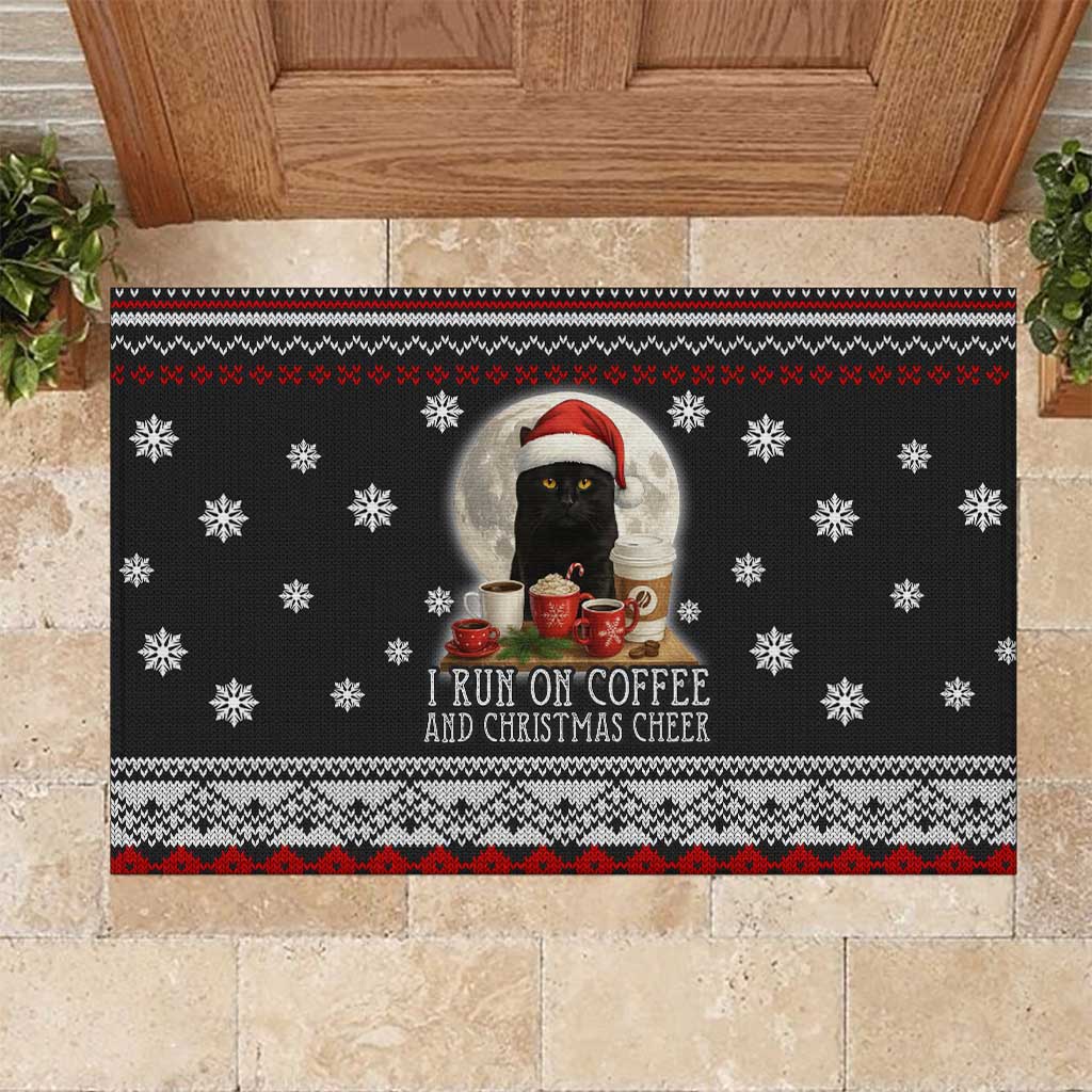Black Cat Run On Coffee Rubber Doormat Xmas Holiday Patterns - Wonder Print Shop
