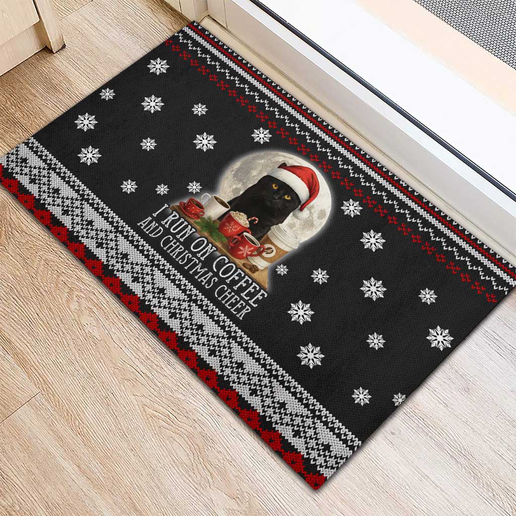 Black Cat Run On Coffee Rubber Doormat Xmas Holiday Patterns - Wonder Print Shop