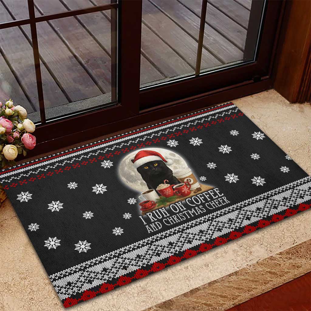 Black Cat Run On Coffee Rubber Doormat Xmas Holiday Patterns - Wonder Print Shop
