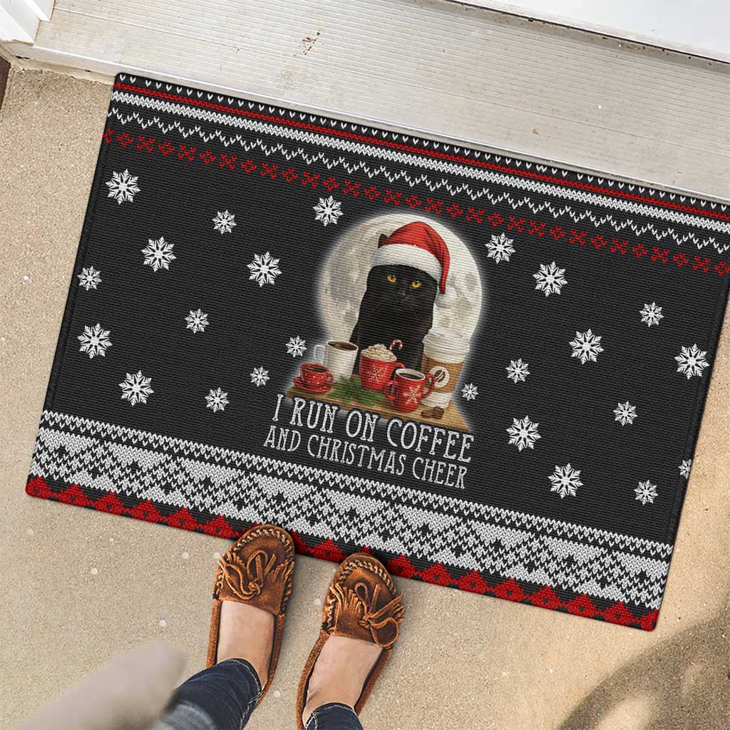 Black Cat Run On Coffee Rubber Doormat Xmas Holiday Patterns - Wonder Print Shop
