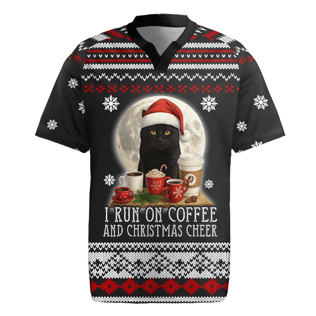 Black Cat Run On Coffee Rugby Jersey Xmas Holiday Patterns - Wonder Print Shop