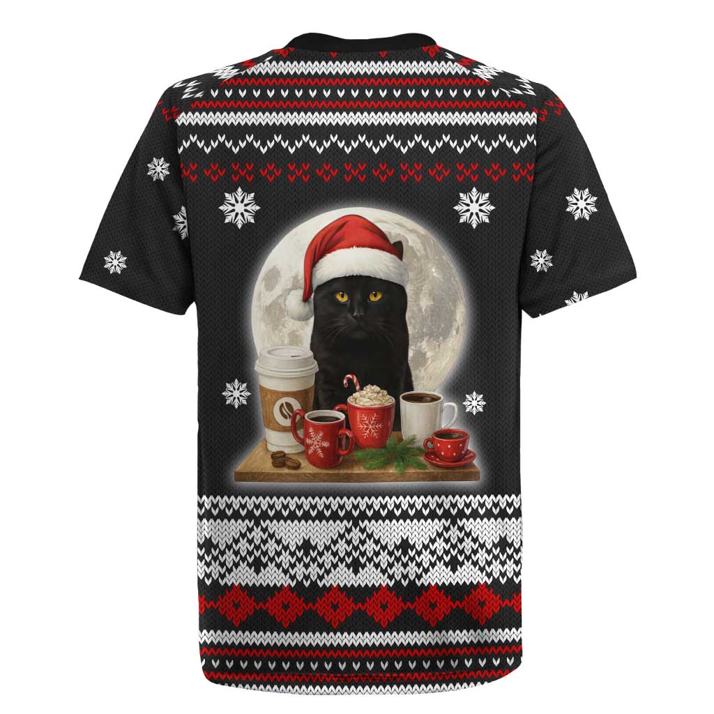 Black Cat Run On Coffee Rugby Jersey Xmas Holiday Patterns - Wonder Print Shop