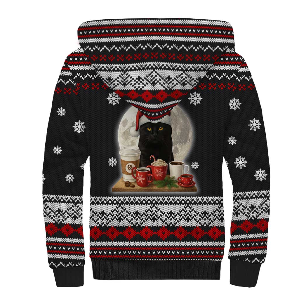 Black Cat Run On Coffee Sherpa Hoodie Xmas Holiday Patterns - Wonder Print Shop