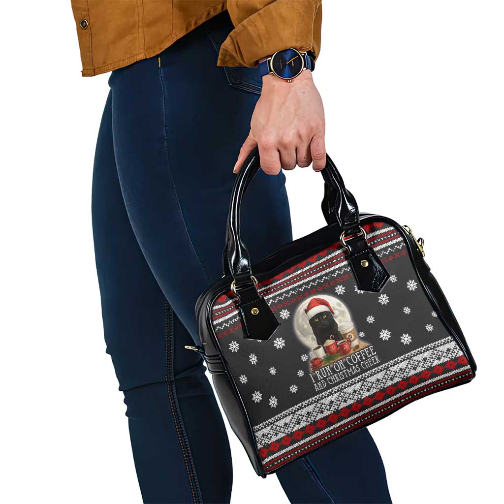 Black Cat Run On Coffee Shoulder Handbag Xmas Holiday Patterns - Wonder Print Shop