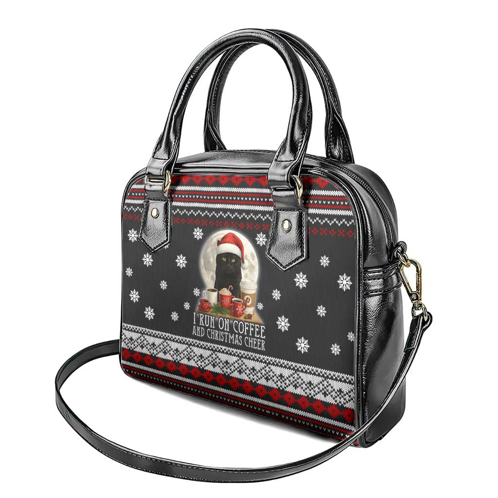 Black Cat Run On Coffee Shoulder Handbag Xmas Holiday Patterns - Wonder Print Shop
