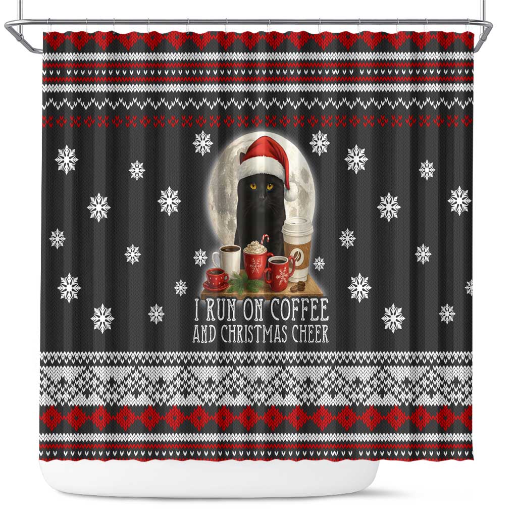 Black Cat Run On Coffee Shower Curtain Xmas Holiday Patterns - Wonder Print Shop