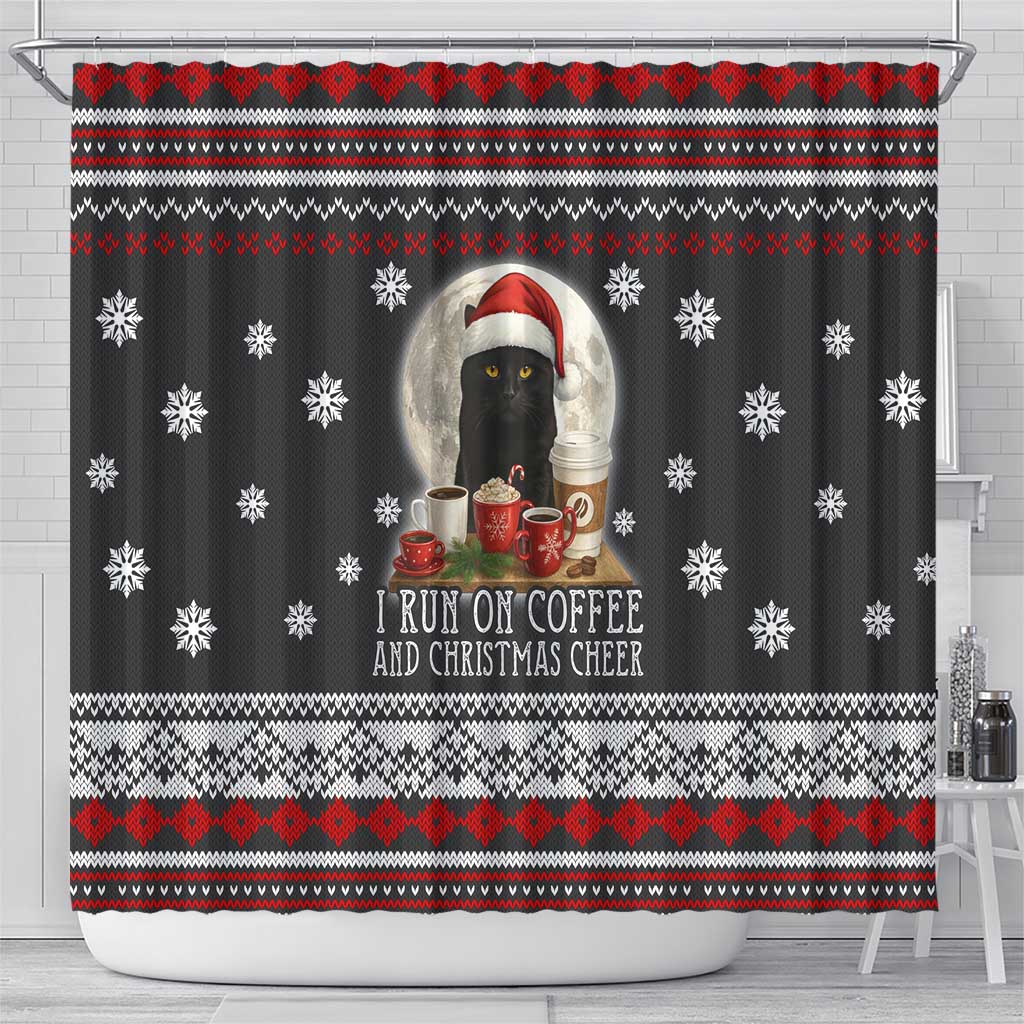 Black Cat Run On Coffee Shower Curtain Xmas Holiday Patterns - Wonder Print Shop
