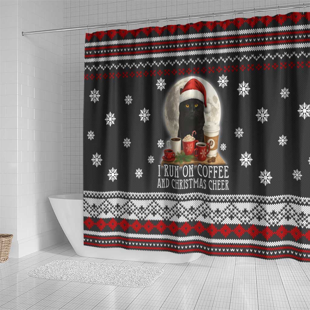 Black Cat Run On Coffee Shower Curtain Xmas Holiday Patterns - Wonder Print Shop