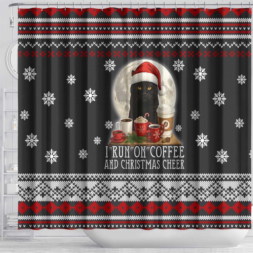 Black Cat Run On Coffee Shower Curtain Xmas Holiday Patterns - Wonder Print Shop