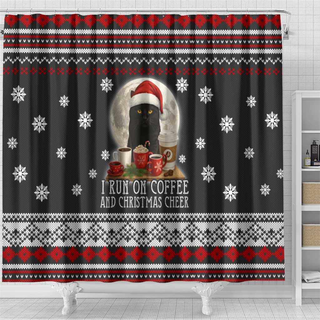 Black Cat Run On Coffee Shower Curtain Xmas Holiday Patterns - Wonder Print Shop