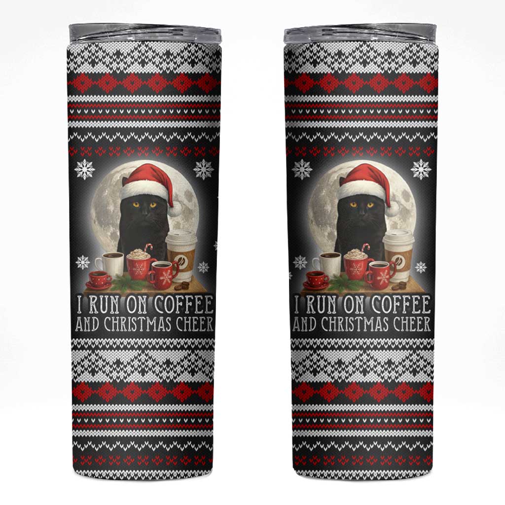 Black Cat Run On Coffee Skinny Tumbler Xmas Holiday Patterns - Wonder Print Shop
