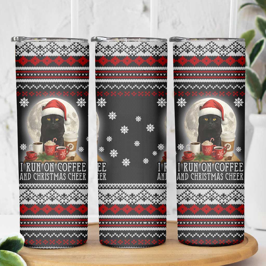 Black Cat Run On Coffee Skinny Tumbler Xmas Holiday Patterns - Wonder Print Shop