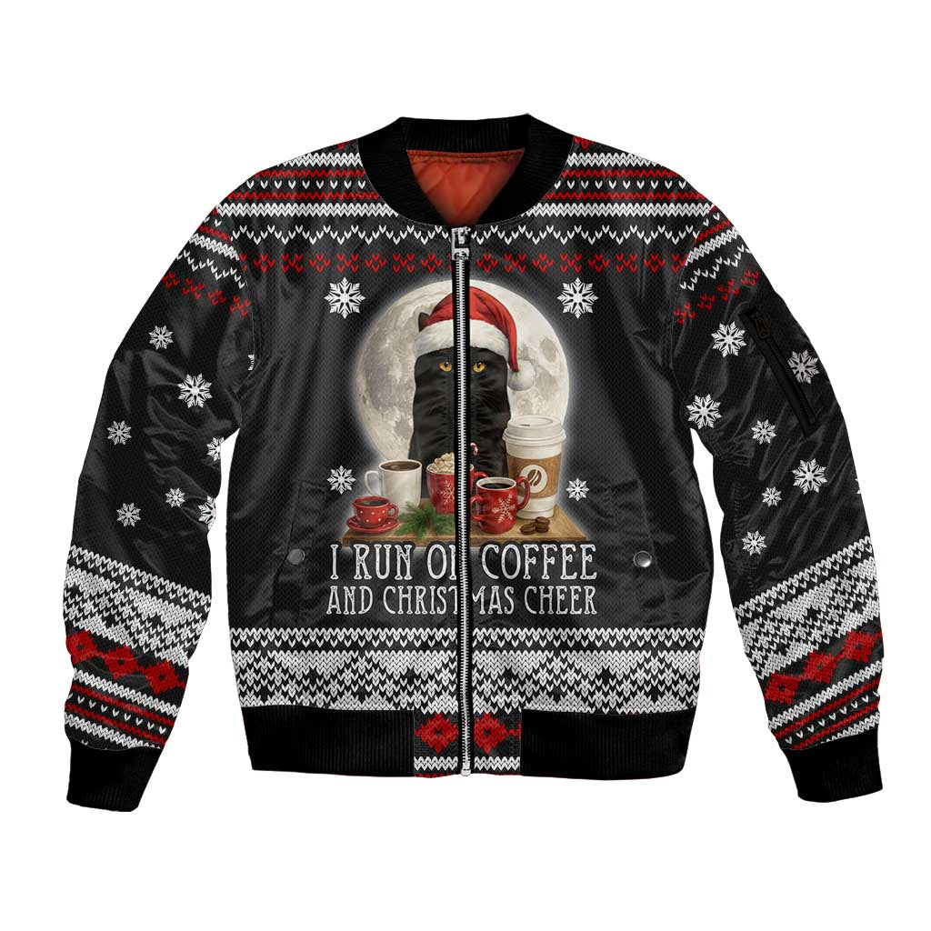 Black Cat Run On Coffee Sleeve Zip Bomber Jacket Xmas Holiday Patterns - Wonder Print Shop