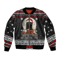 Black Cat Run On Coffee Sleeve Zip Bomber Jacket Xmas Holiday Patterns - Wonder Print Shop