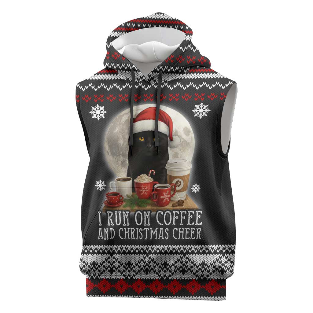 Black Cat Run On Coffee Sleeveless Hoodie Xmas Holiday Patterns - Wonder Print Shop