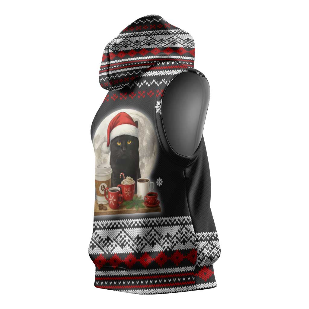Black Cat Run On Coffee Sleeveless Hoodie Xmas Holiday Patterns - Wonder Print Shop