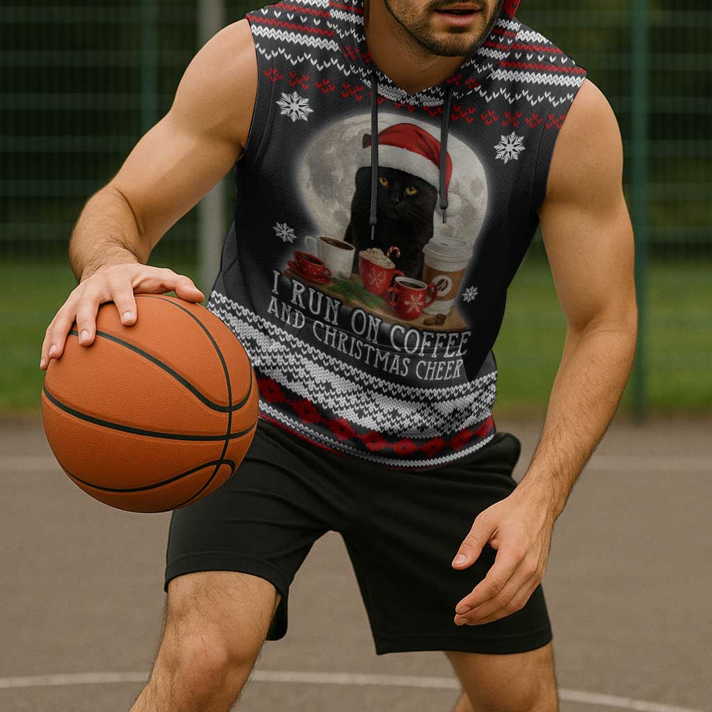 Black Cat Run On Coffee Sleeveless Hoodie Xmas Holiday Patterns - Wonder Print Shop